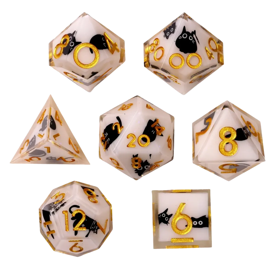 Snowy Neko Liquid Core RPG Dice Set (7 Stück)-Baron of Dice-Radaddel